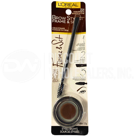 L'oreal Paris Brow Stylist Frame & Set Pomade with Dual Brush (214 Warm Brunette)- (60 Pcs Lot)