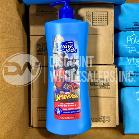 Suave Kids Spiderman 3in1 Shampoo Conditioner Body Wash Fresh Spider Sense 28 0z (52 Pcs Lot)