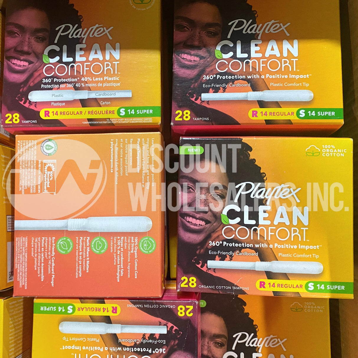 Playtex Clean Comfort Tampons 28 Count 100% Organic Cotton Core – (250 Pcs Lot)