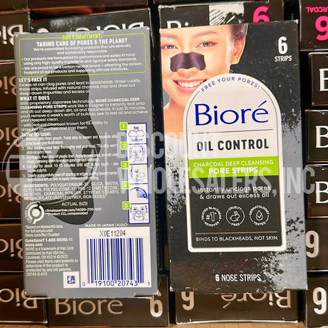 Bioré Charcoal Deep Cleansing Pore Nose Strips - 6ct  (100 Pcs Lot)