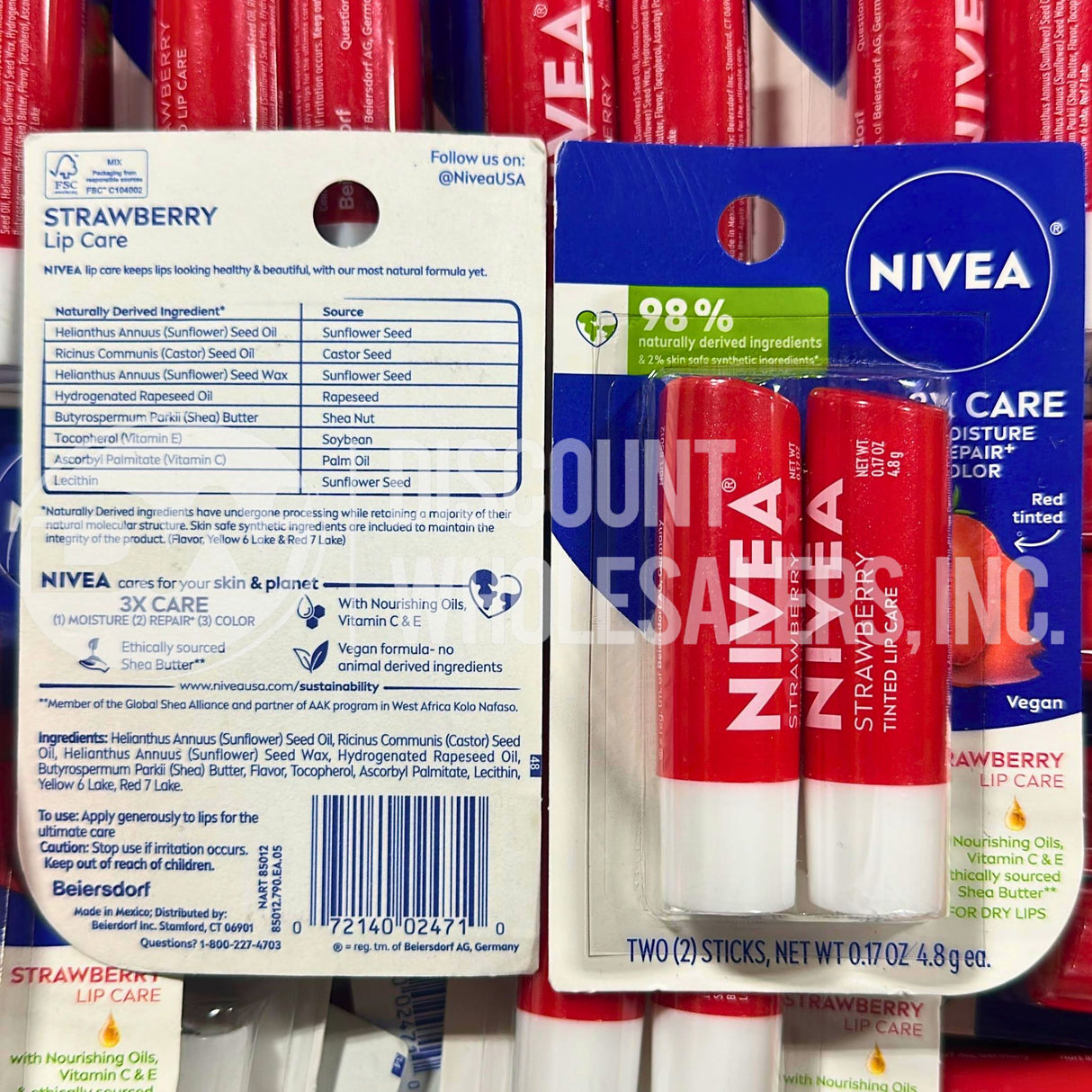 NIVEA Strawberry Lip Care 3X Care Moisture Repair Color 0.17oz (300 Pcs Lot)