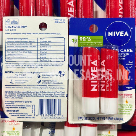 NIVEA Strawberry Lip Care 3X Care Moisture Repair Color 0.17oz (300 Pcs Lot)