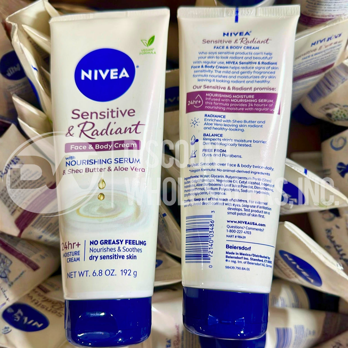 Nivea Sensitive & Radiant Face & Body Cream, 6.8oz (65 Pcs Lot)