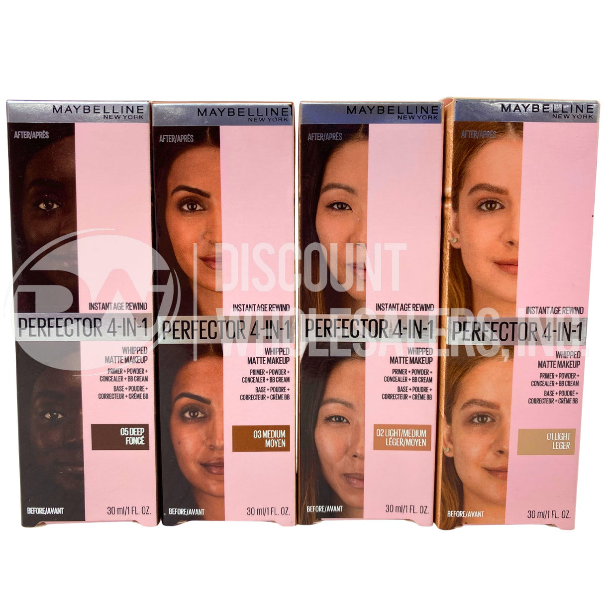 Maybelline Instant Age Rewind Perfector 4-in-1 Whipped Matte Makeup Primer+Powder+Concealer+BB Cream 1 OZ. (100 Pcs Lot)