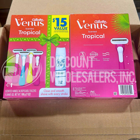 Gillette Venus Tropical Pack económico de 4 maquinillas con mango perfumado + gel de afeitar (lote de 72 pzs)