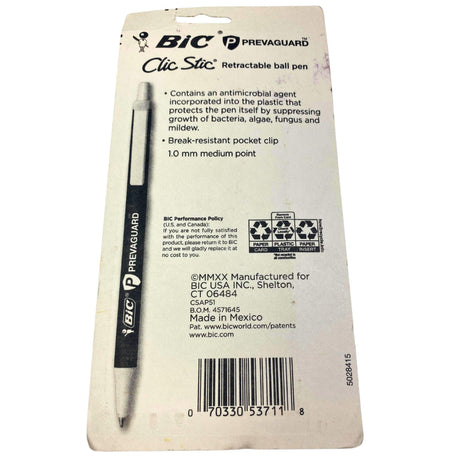 BIC Prevaguard Clic Stic Smooth Writing 5 Ball Pens/Medium 