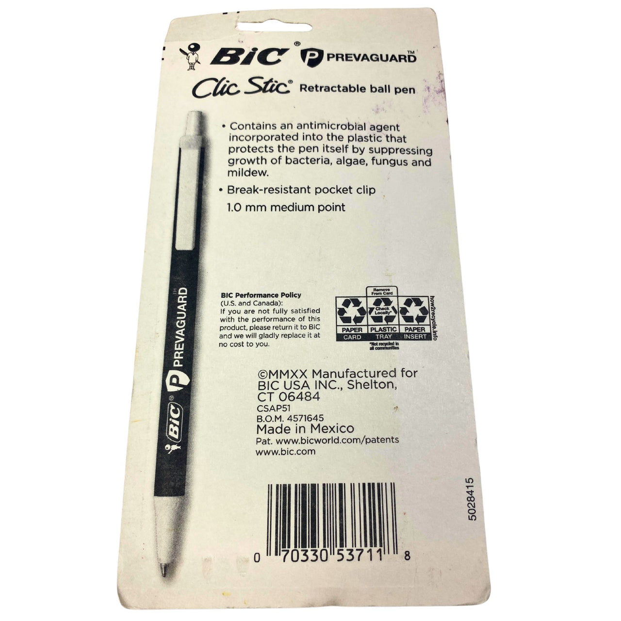 BIC Prevaguard Clic Stic Smooth Writing 5 Ball Pens/Medium 