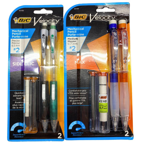 BIC Velocity Mechanical Pencil #2 0.7 mm Max Comfortable Grip +75% Wider Eraser and #2 0.5 mm Side Clic Quicker Advancing Lead