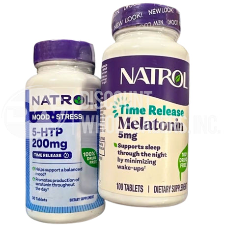Natrol 5-HTP 200 Mg Time Release, Helps Support A Balanced Mood, 30 Tablets And Melatonin 100Tab Mix (65 Pcs Lot)