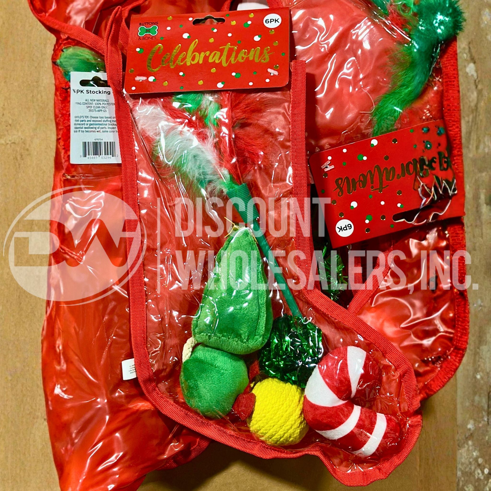 Celebrations Red 6Pk Stocking Cat Toy (89 Pcs Lot)