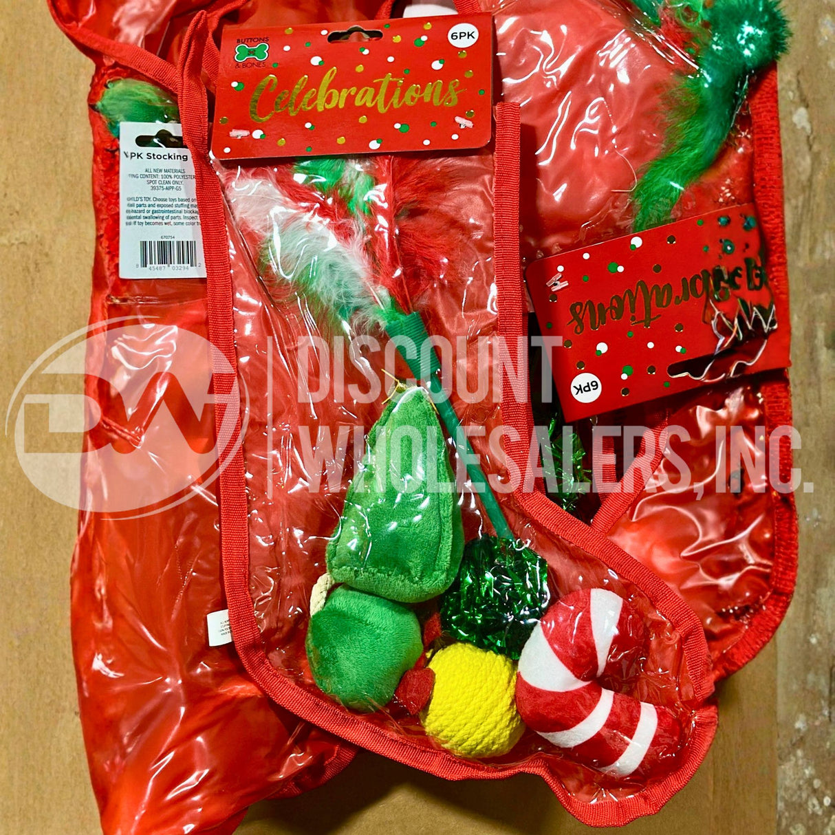Celebrations Red 6Pk Stocking Cat Toy (89 Pcs Lot)
