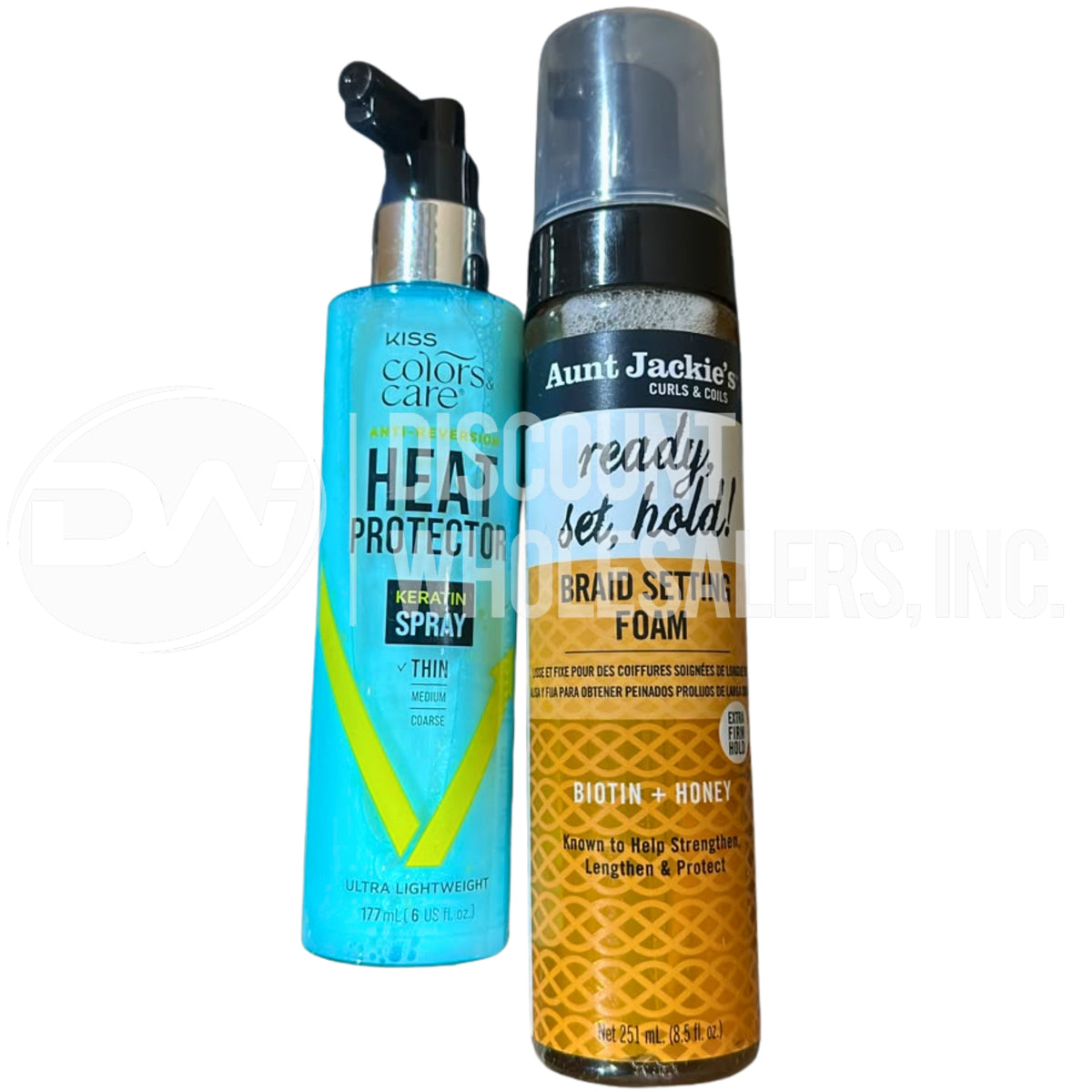 Kiss Color Care Heat Protector And Aunt Jackie's Curls Ready Set Hold Mix (50 Pcs Lot)