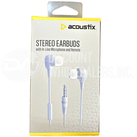 Acoustix - Stereo Earbuds w/In-Line Microphone & Remote- White On White (72 Pcs Lot)