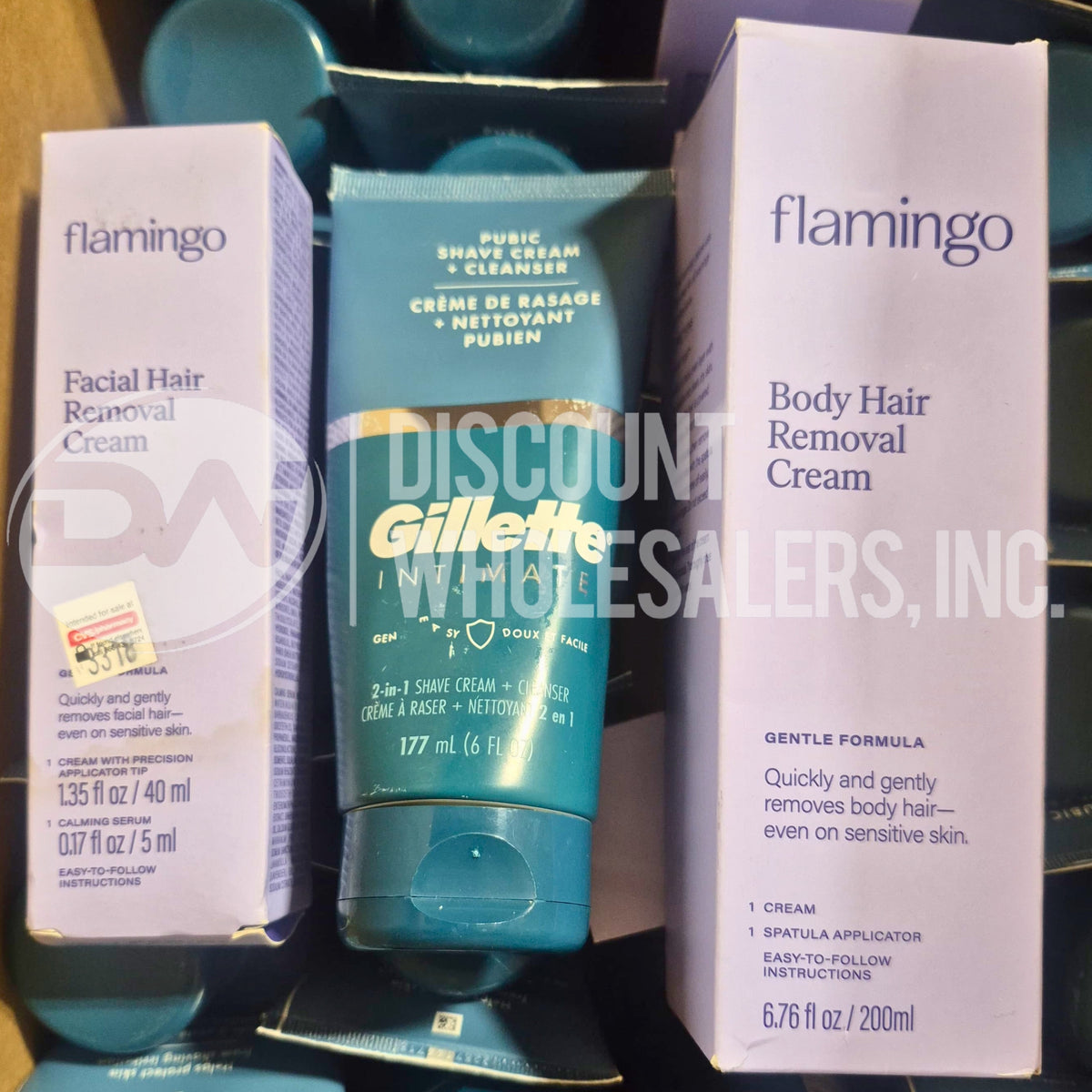Gillette Intimate Shave Cream And Flamingo Body Hair Removal Mix (52 Pcs Lot)