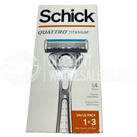 Schick Quattro Titanium Razor 4-Blade Value Pack +3 Cartridges (600 Pcs Per Pallet)