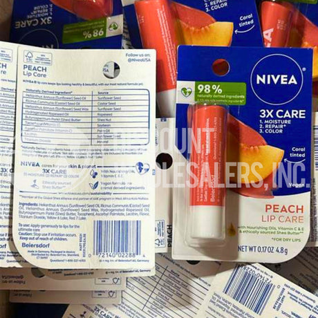 Nivea Peach Lip Care Lip Balm 0.17 Oz (110 Pcs Lot)