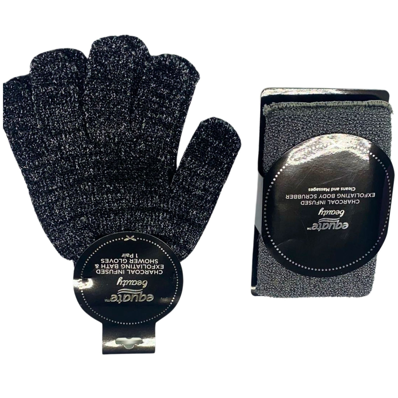 Equate Beauty Charcoal Scrubber & Bath Gloves, 1 Pair (72 Pcs Lot)