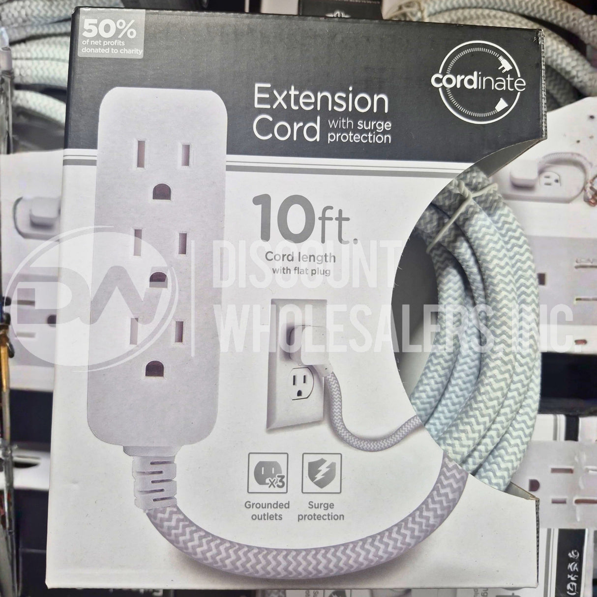 10 Ft 3 Outlet Power Cord Surge Protection Flat Plug Indoor Use (50 Pcs Lot)