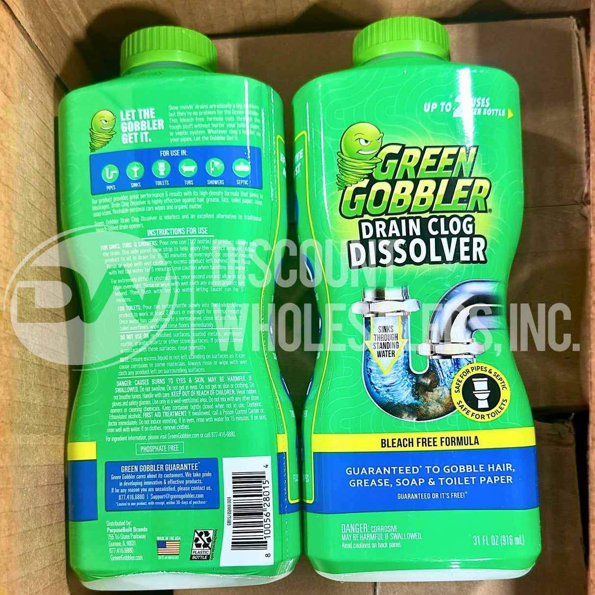 Green Gobbler Drain Clog Dissolver,Drain Opener-Cleaner,Toilet Clog Remover, 31 Oz (60 Pcs Lot)