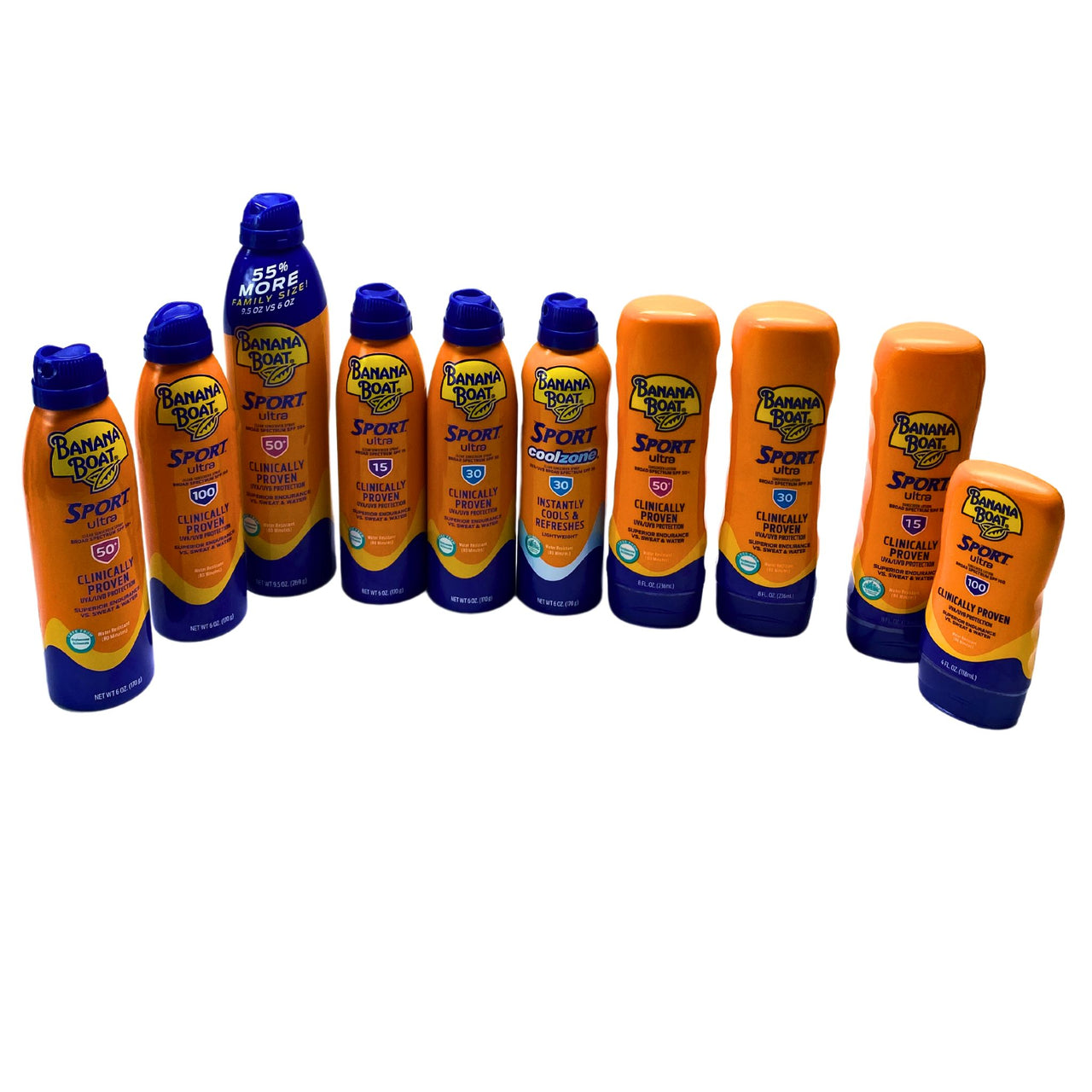 Banana Boat Sport Sunscreen Spray & Lotion SPF 15-100 (112 Pcs Lot)