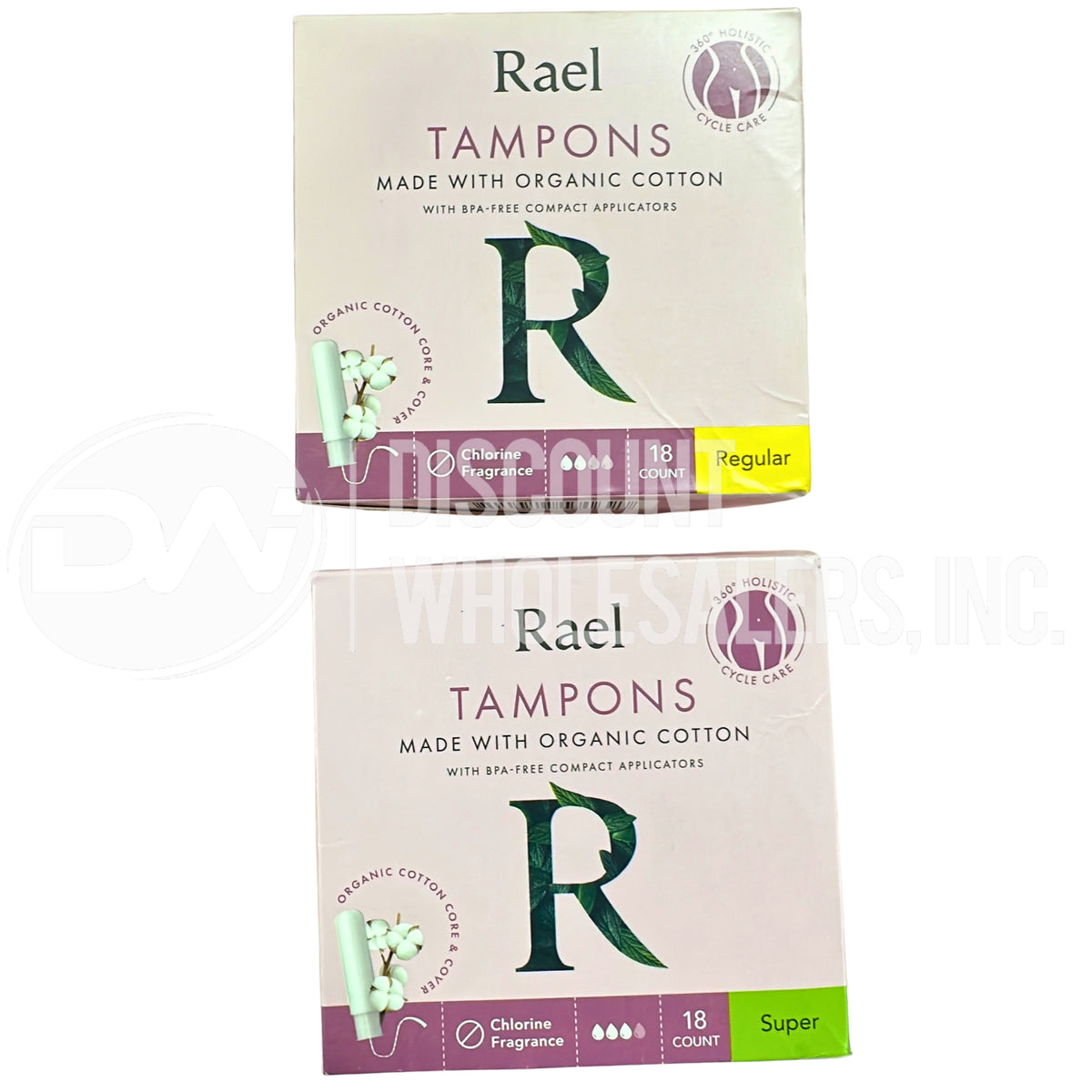 Rael Organic Cotton Regular and super Compact Tampons - 18ct (100 Pcs Lot)