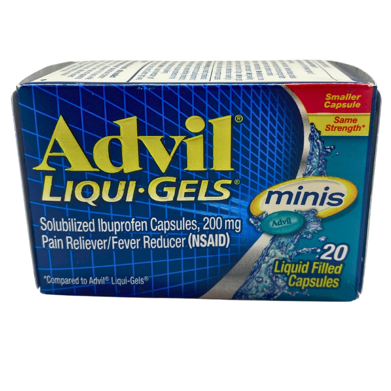 Advil Liquid-Gels Minis Solubilized Ibuprofen Capsules, 200 Mg Pain Reliever/Fever Reducer (NSAID) 20 Liquid Filled Capsules 