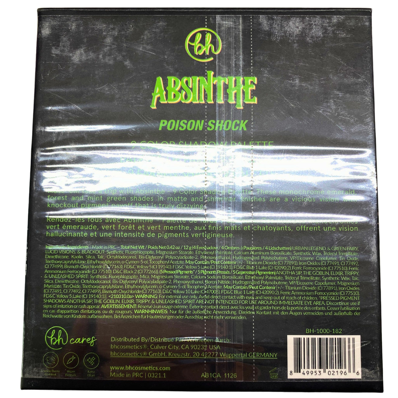 BH Absinthe 9 Color Shadow Palette 0.42 OZ  (35 Pcs Lot) 