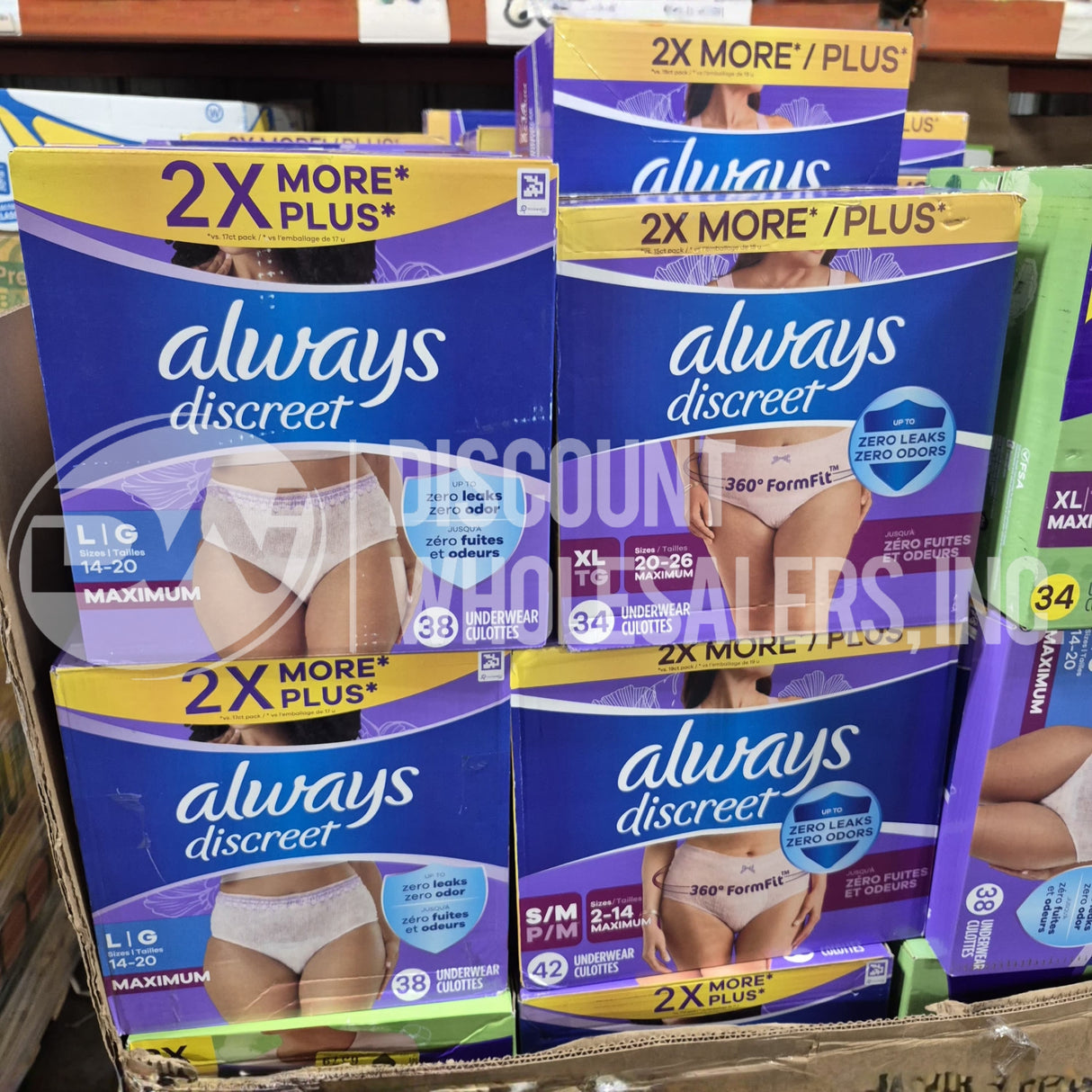 Always Discreet Underwear Culottes Assorted Sizes (60 Pcs Per Pallet)