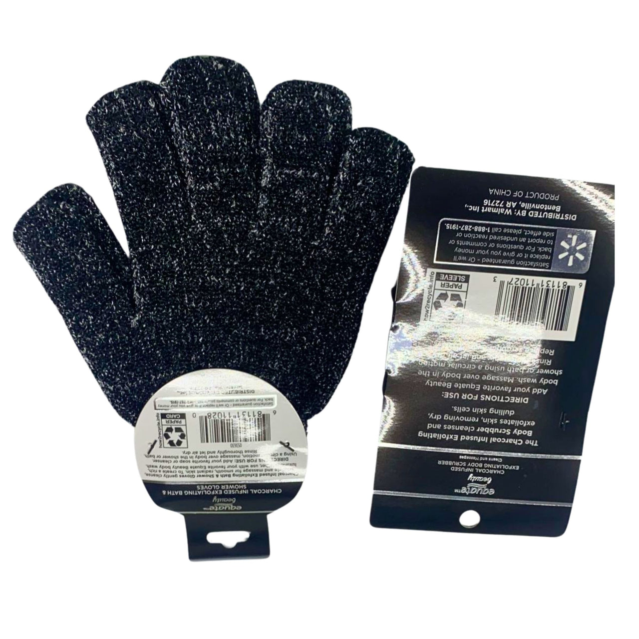 Equate Beauty Charcoal Scrubber & Bath Gloves, 1 Pair (72 Pcs Lot)