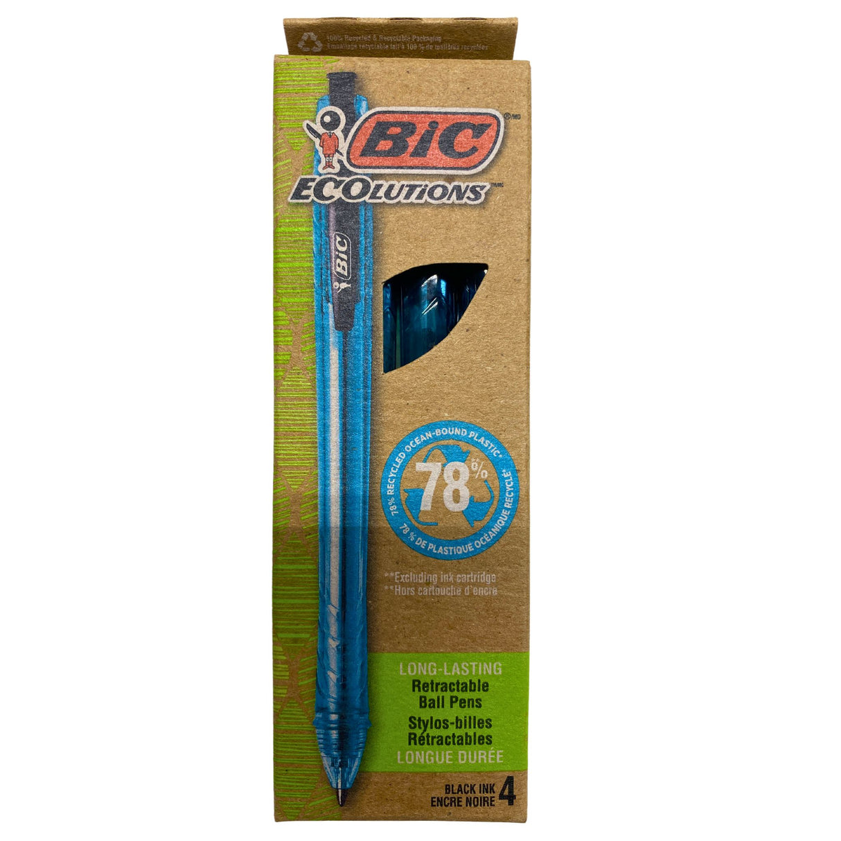 BIC Ecolutions Long-Lasting Retractable Ball Pens 4 Black Ink Excluding Ink Cartridge