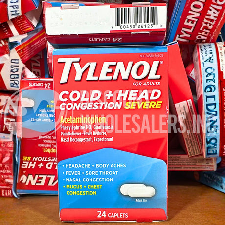 Tylenol Cold + Head Congestion Severe Medicine 24 Caplets (94 Pcs Lot)
