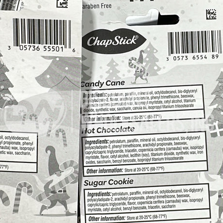Chapstick Hot Chocolate Candy Cane Sugar Cookie .15 oz Lip Balm Mix (100 Pcs Lot)
