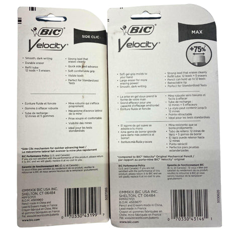 BIC Velocity Mechanical Pencil #2 0.7 mm Max Comfortable Grip +75% Wider Eraser and #2 0.5 mm Side Clic Quicker Advancing Lead