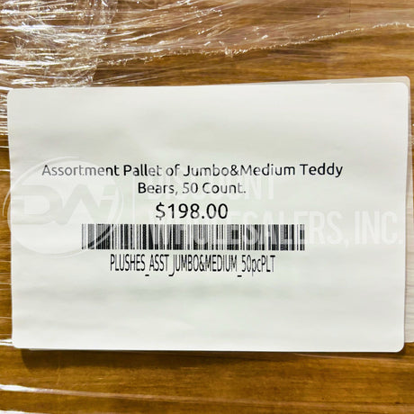 Assortment Pallet of Jumbo & Medium Teddy Bears (50 Pcs Per Pallet)