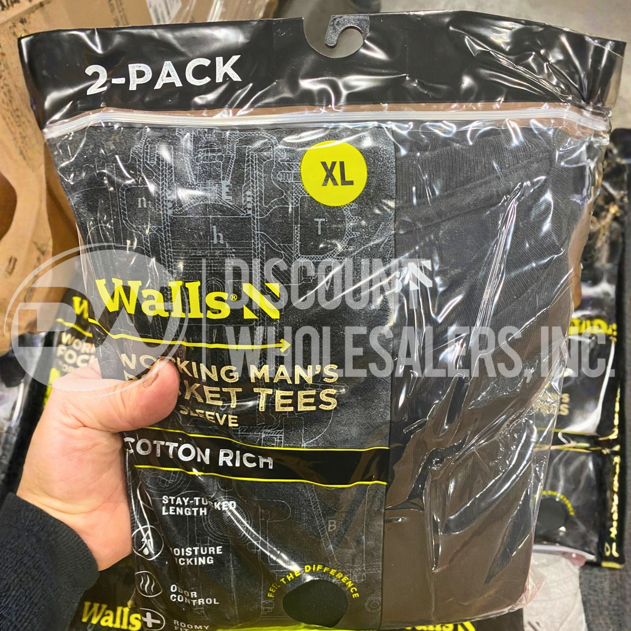 Walls Camisetas de bolsillo para hombre, manga corta, diferentes colores y tallas M-3XL, paquete de 2 (250 piezas por palé)
