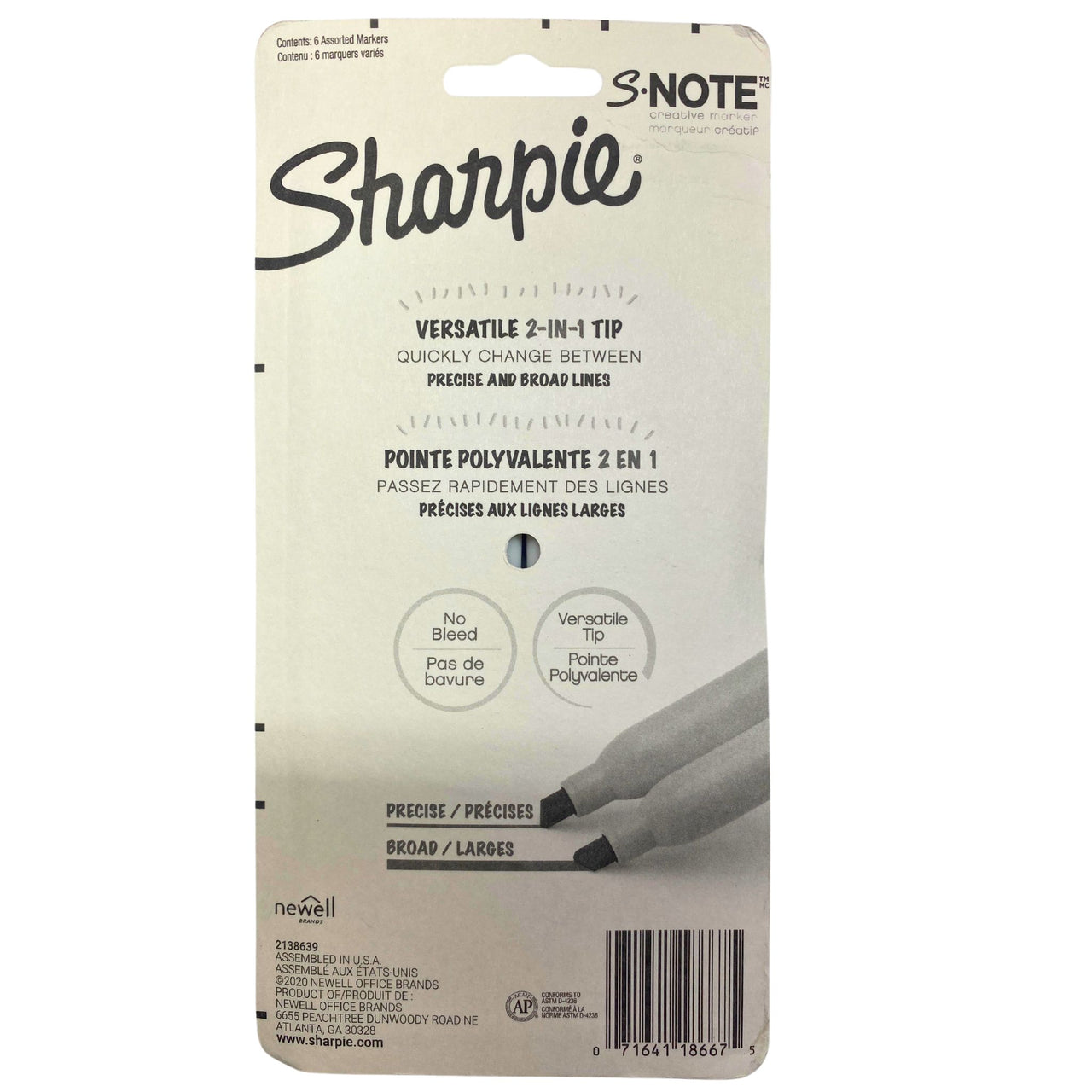 Sharpie 6ct Chisel Tip Markers Versatile 2-in-1 Tip Quickly Change Between Precise and Broad Lines