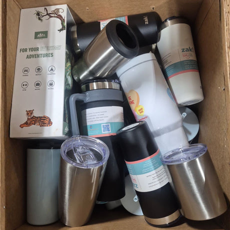 Assorted Water Bottle, Steel Tumbler Cups, Holders And More Different Sizes And Brands (50 Pcs Lot)