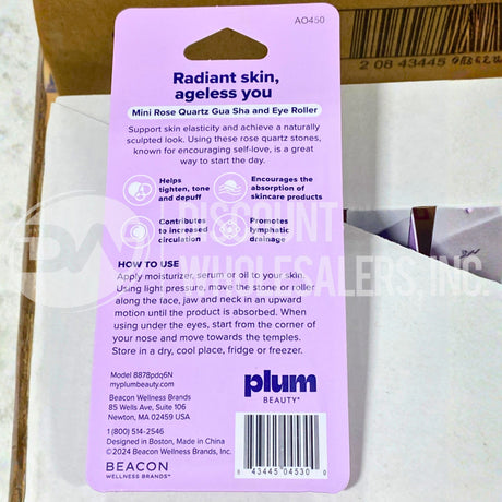 Plum Beauty Rock & Roll on The Go Mini Rose Quartz Gua Sha and Eye Roller (90 Pcs Lot)