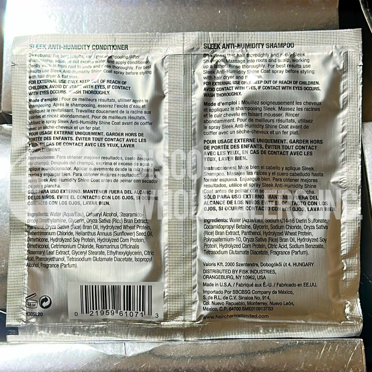 Sleek Anti-Humidity Shampoo and Conditioner Duo Travel (72 Pcs Lot)