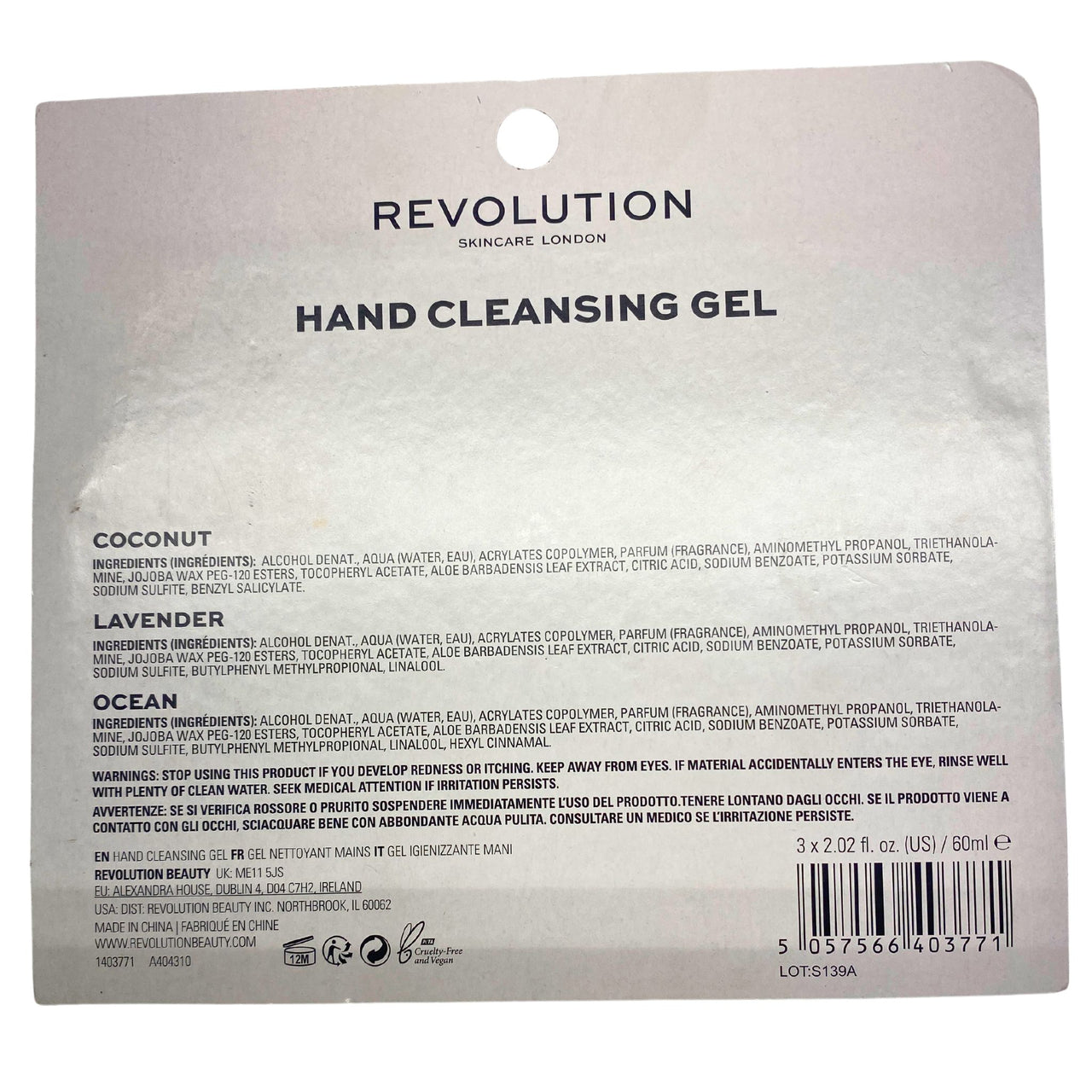 Revolution Skincare London Anti-Bacterial Hand Cleansing Gel Coconut, Lavender and Ocean 3 x 2.02 FL OZ