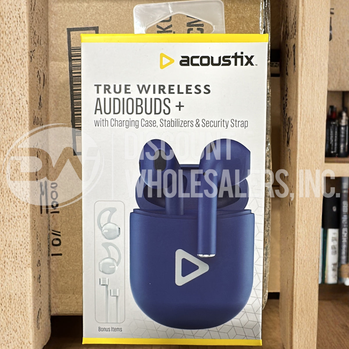 Acoustix True Wireless Audio Buds White Stem Earbuds with Charging Case Bluetooth Different Colors (96 Pcs Lot)