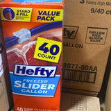 Hefty Freezer Slider Gallon 40 Count Stand & Fill Expandable Bottom Value Pack