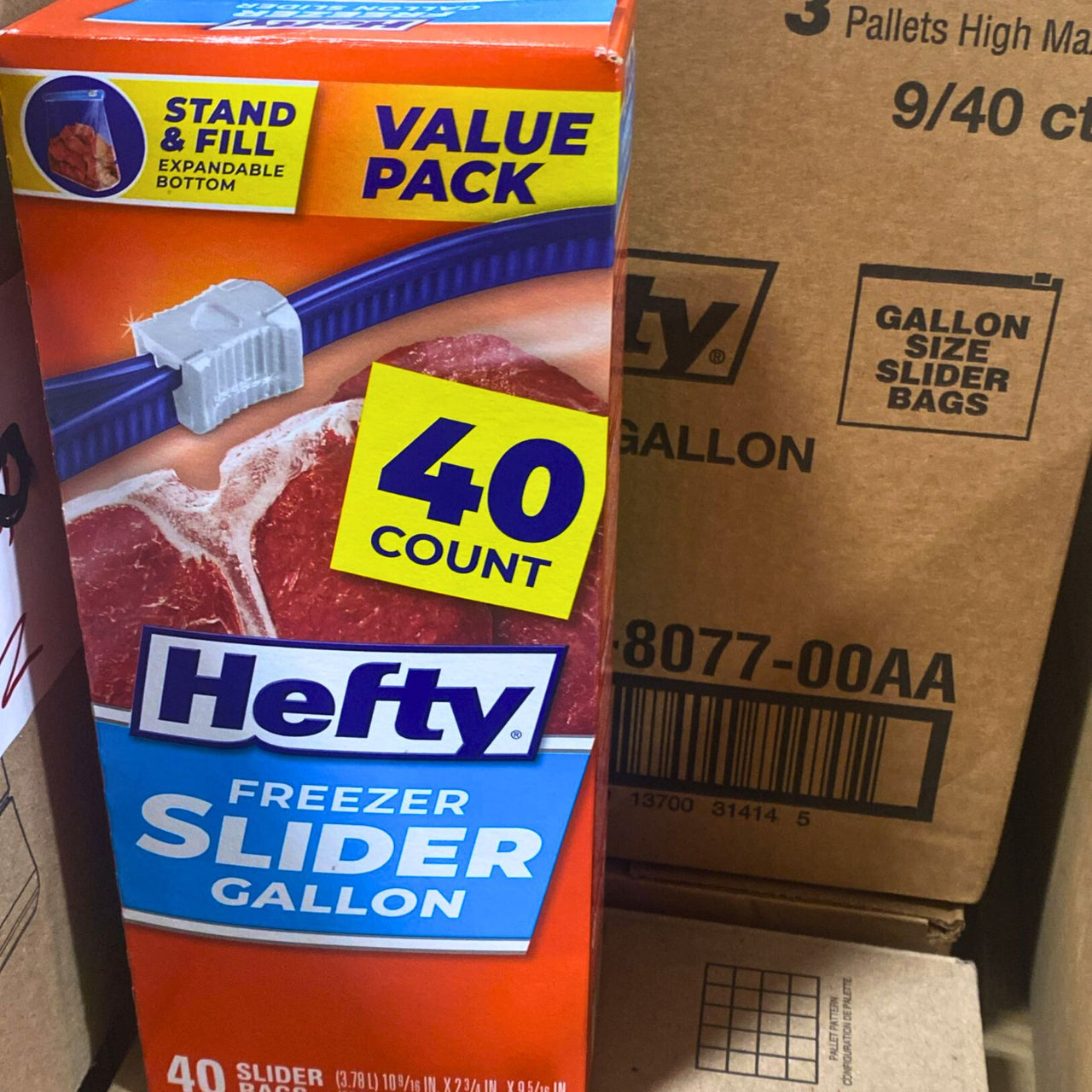 Hefty Freezer Slider Gallon 40 Count Stand & Fill Expandable Bottom Value Pack