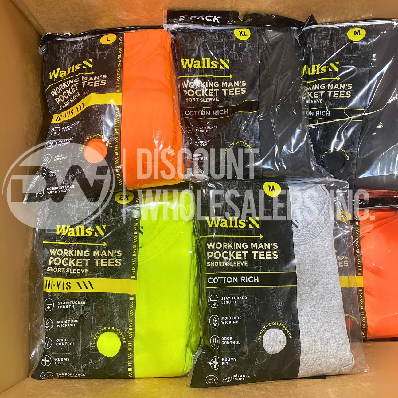 Walls working man's pocket tees short sleeve different colors and sizes M-3XL, (2-pack) (25 Pcs Per Lot)