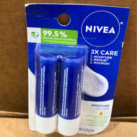 Thumbnail for Nivea 3x Care Moisture Lip Care, 0.17 oz two (2) sticks