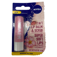 Thumbnail for Nivea 2  in 1 Lip Balm & Scrub Super soft lips Wild Rose + Vitamin E 0.17