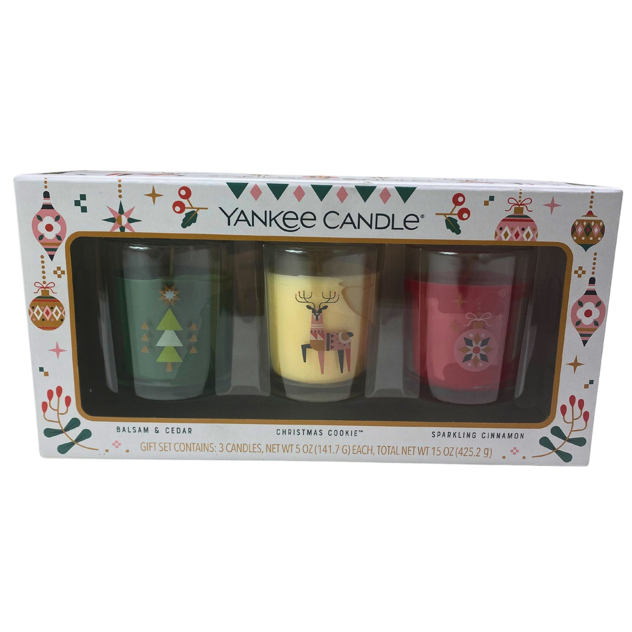 Christmas Gift Set 3 Candles Balsam & Cedar, Christmas Cookie and Sparkling Cinnamon 15OZ