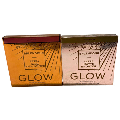 Revolution Glow Splendour Luminous Ultra Glow Highlighter 0.45 OZ and Medium Dark Ultra Matte Bronzer 0.54 OZ 