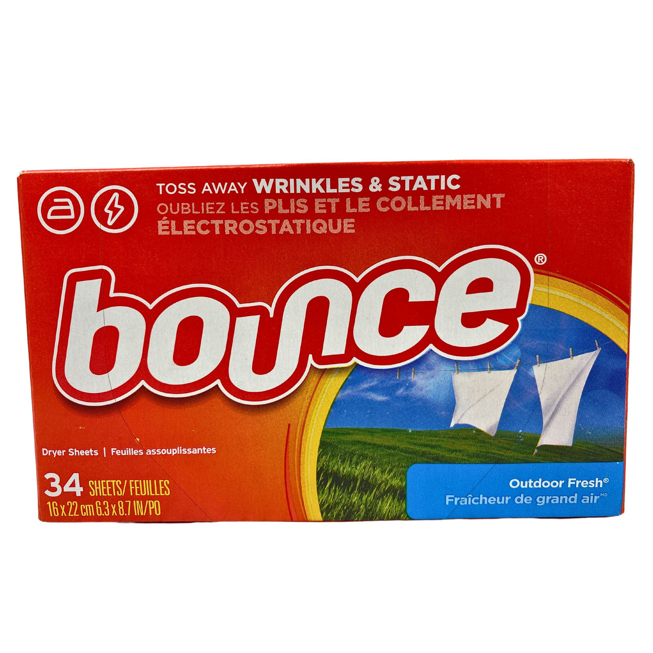 Bounce Toss Away Wrinkles & Static Outdoor Fresh 34 dryer sheets 