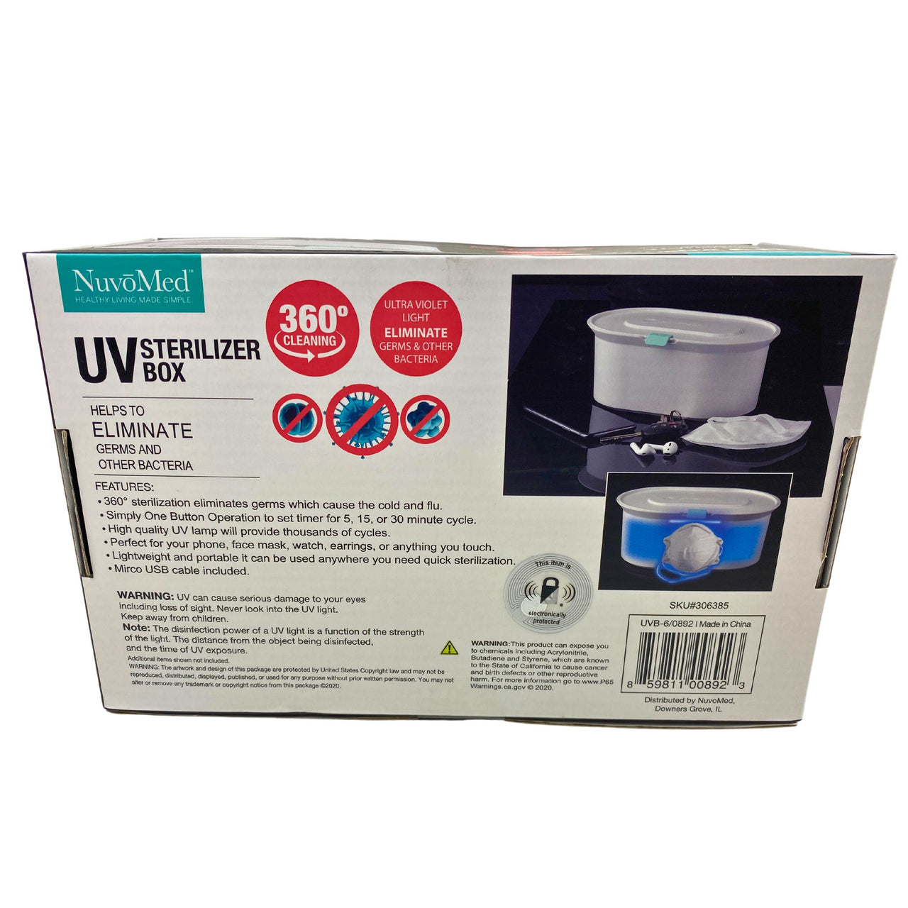 Nuvo Med UV Sterilizer Box 360 Cleaning Perfect for Face Masks 